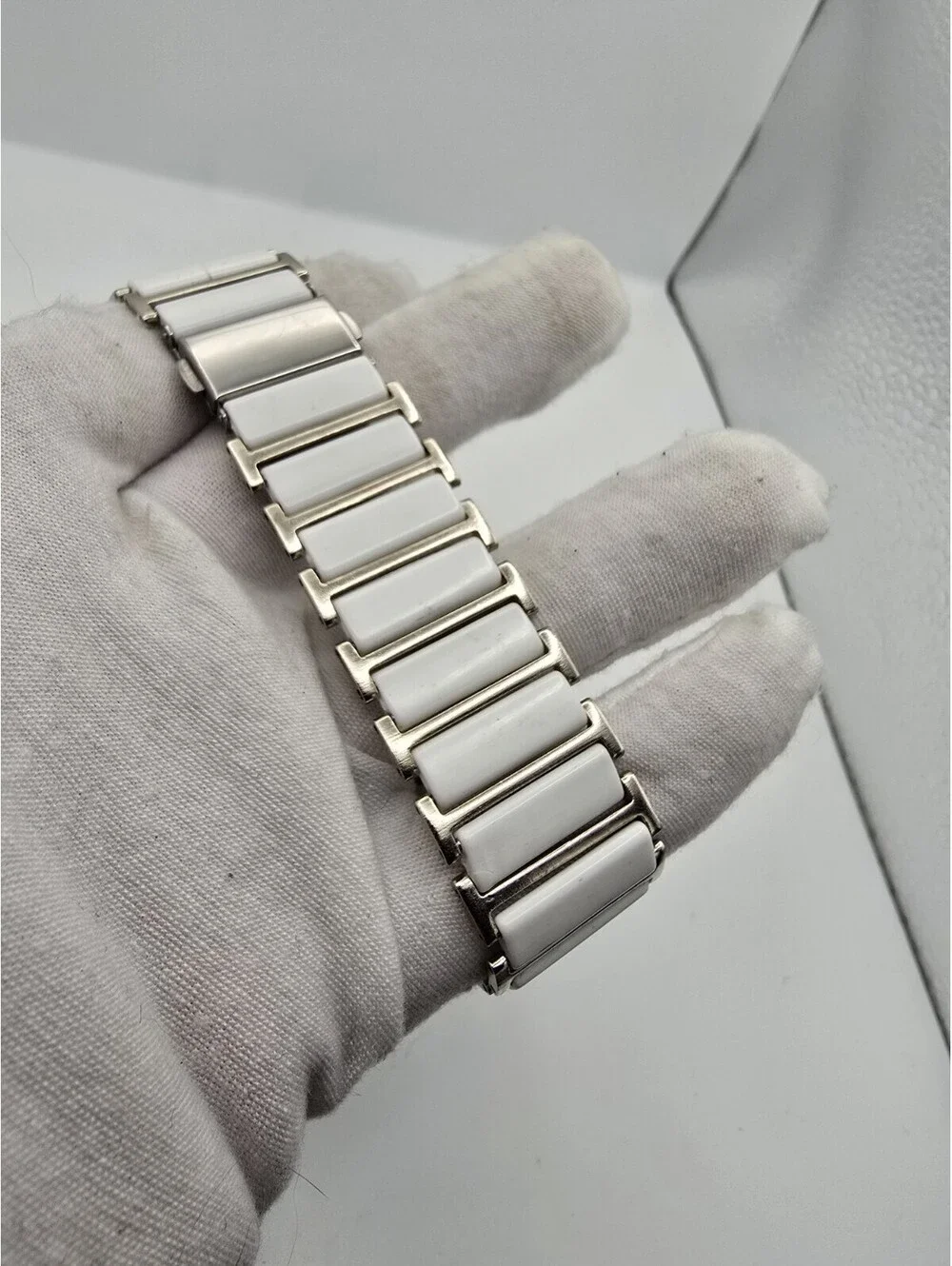 Feiwo Rectangular Quartz Watch White Ceramic Style Bracelet Crystal Markers
